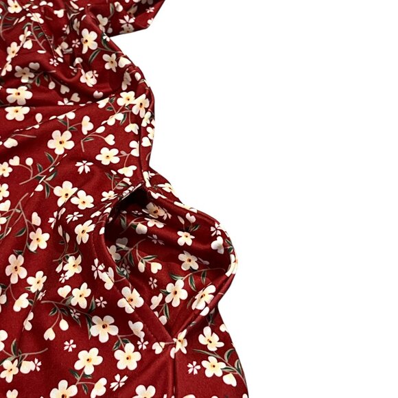 MS BASIC Floral Dress Size Large Cross Over Plunge Bodice Side Pockets A-line - Picture 6 of 11